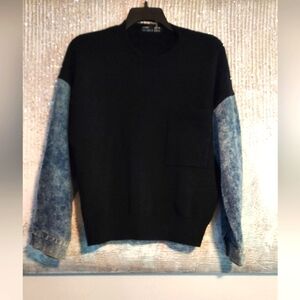 Endless Rose Oversized Knit Sweater With Denim Long Sleeves Crewneck  Sz-L